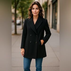 Women’s Vintage Black Wool Pea Coat Size 4 Warm Winter Preppy Quiet Luxury